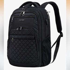 Black Quilted Travel Backpack With Lock and Charging Slot